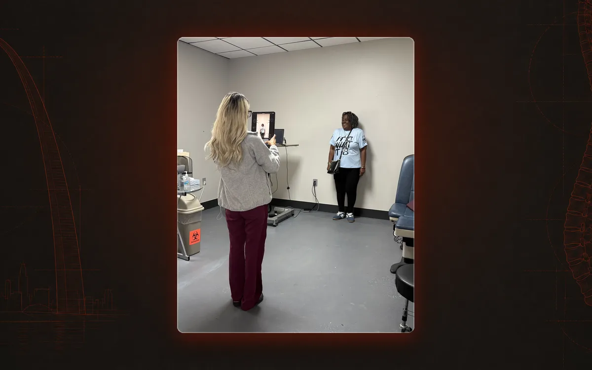 Gait and balance capture with the Kinetisense system in an exam room.